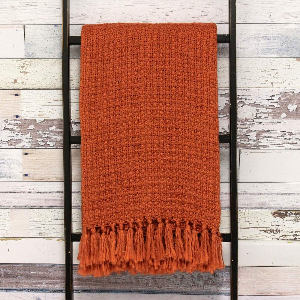 Riva Paoletti Boden Throw, Burnt Orange, Textured Weave Design, Heavyweight Fabric, Fringed Edges, Machine Washable - Image 3
