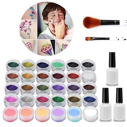 Tattoo-Kit,Sinicyder Glitzer-Tattoo-Set Temporäre Tattoos Make Up Glitzer Körper Schminkset Glitzer,mit 24 Farben der Glitzer