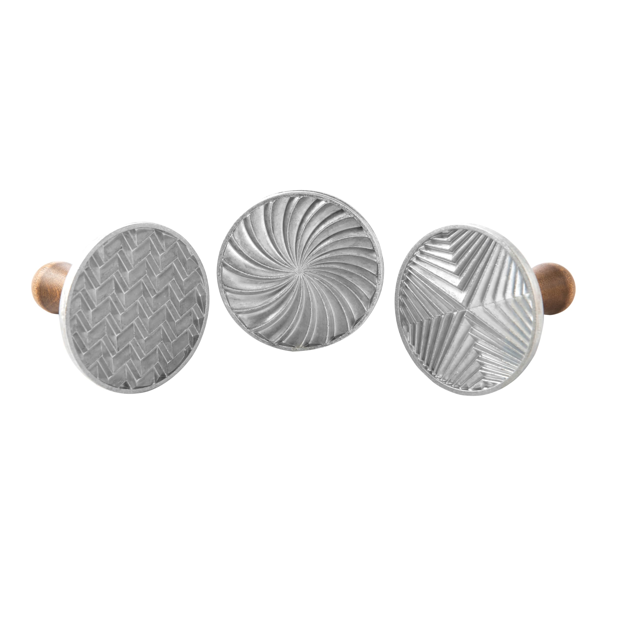 Nordic Ware 01245 Geo Cookie Stamps (Set of 3), Sturdy Cast Aluminium with Removable Hardwood Handles, Silver — image 1