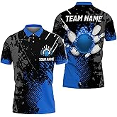 DILYPOD Personalized 3D Bowling Polo Shirt, Custom Name Bowling Shirts for Men Women, Bowlings Jersey, Unisex Shirt