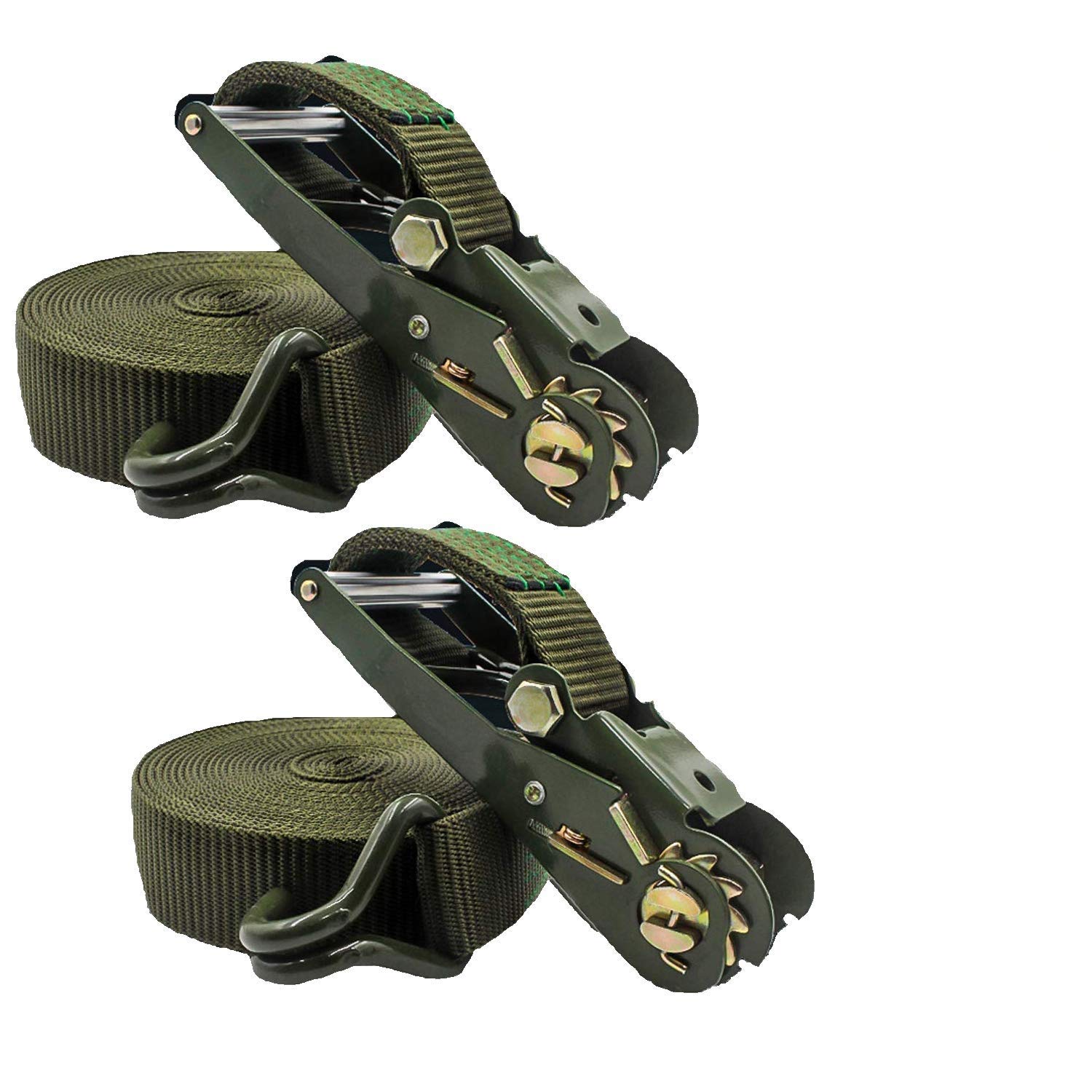KOKITEA荷締めベルト ラチェット式タイダウンベルト ラッシングベルト 荷締め機 合金鋼 オートバイ グリーン 長4m 幅3.8cm 破断荷重1600kg(2本)商品画像
