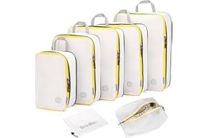 Dec-Mec 7 Set Ultralight Nylon Compression Packing Cubes Travel Packing Organizers for Carry on suitcase, Compression Cubes for Travel Accessories (White, 7set)