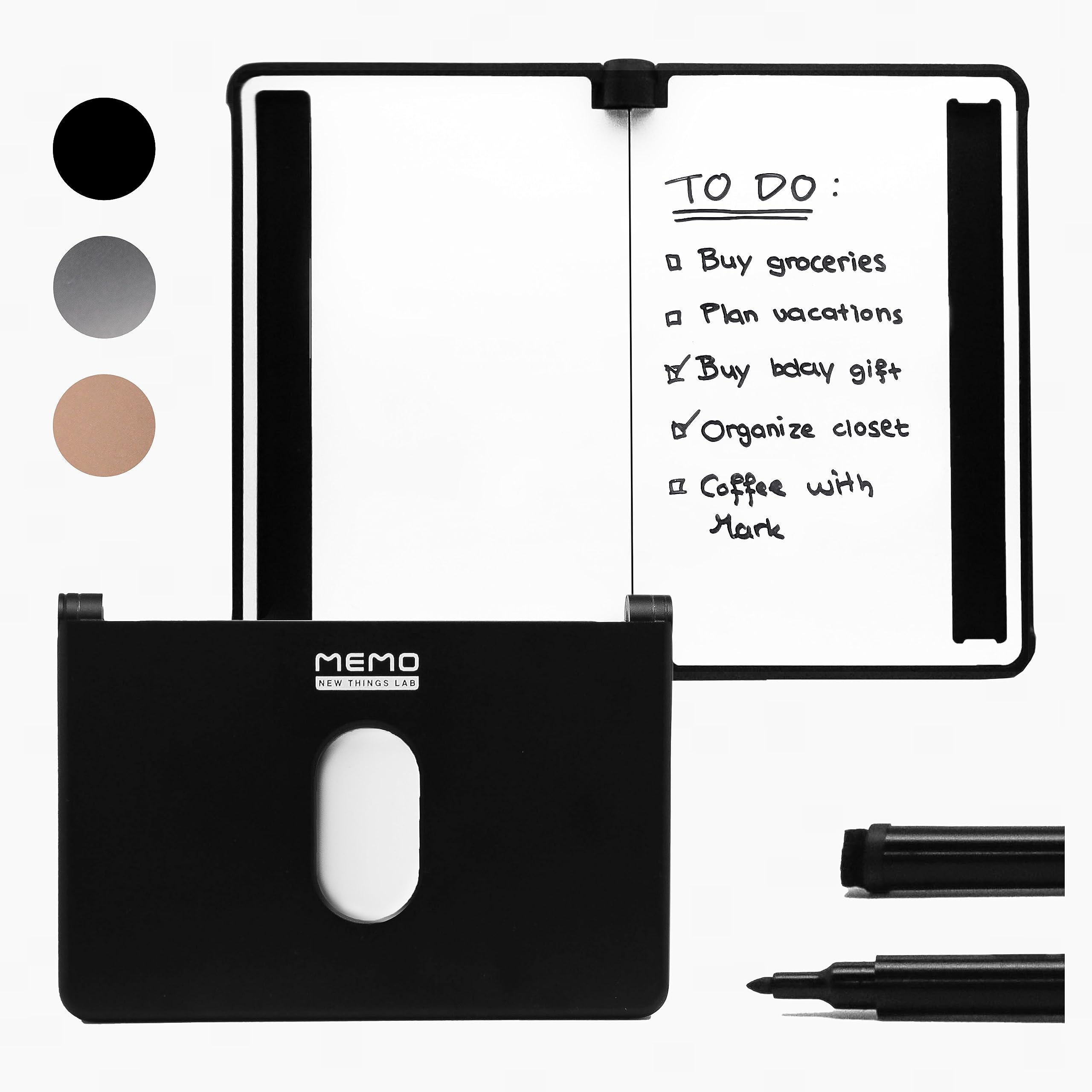Photo 1 of New Things Lab MEMO Whiteboard Wallet - An Innovative Mini Pocket Notebook & Aluminum RFID Blocking Wallet for Men & Women - Dry Erase Notepad w/ 6 Card Slots, Pen & Magnet Closure - Charcoal Black