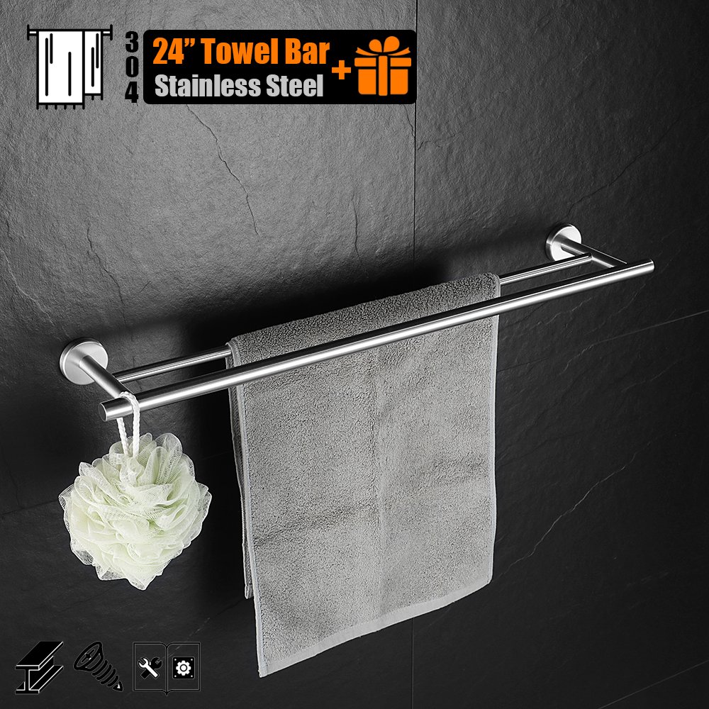 JQK Bath Towel Bar, 24 Inch Stainless Steel Double Towel Rack for Bathroom, Towel Holder Brushed Wall Mount- missing hardware 