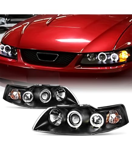 thumbnail image 2 of DTMOTO Dual Halo Projector Headlights For 1994-1998 Ford Mustang – Black Housing, Clear Lens, LED Halos, Bulbs Included 2 of 5