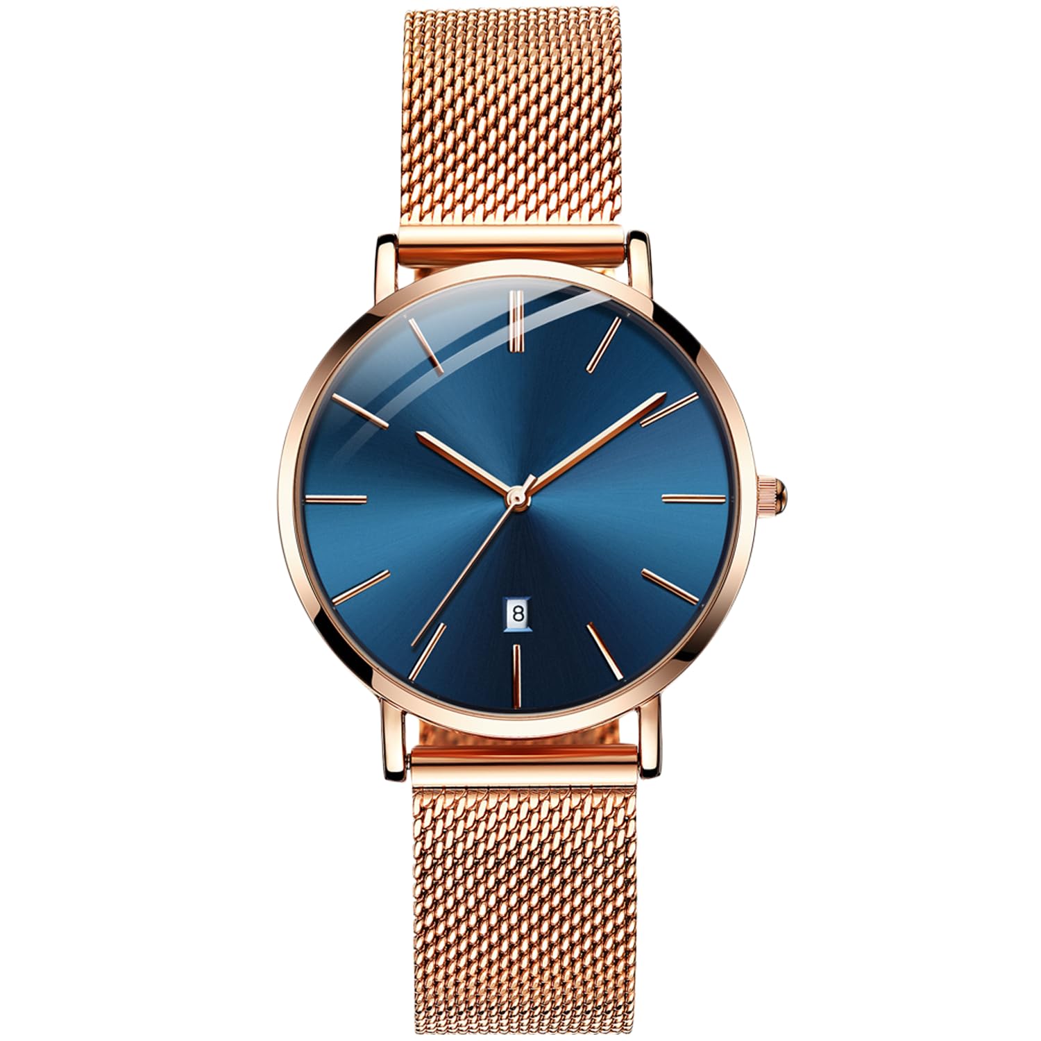RORIOS Fashion Women Analogue Quartz Watch Calendar Stainless Steel Mesh Strap Ladies Wristwatch