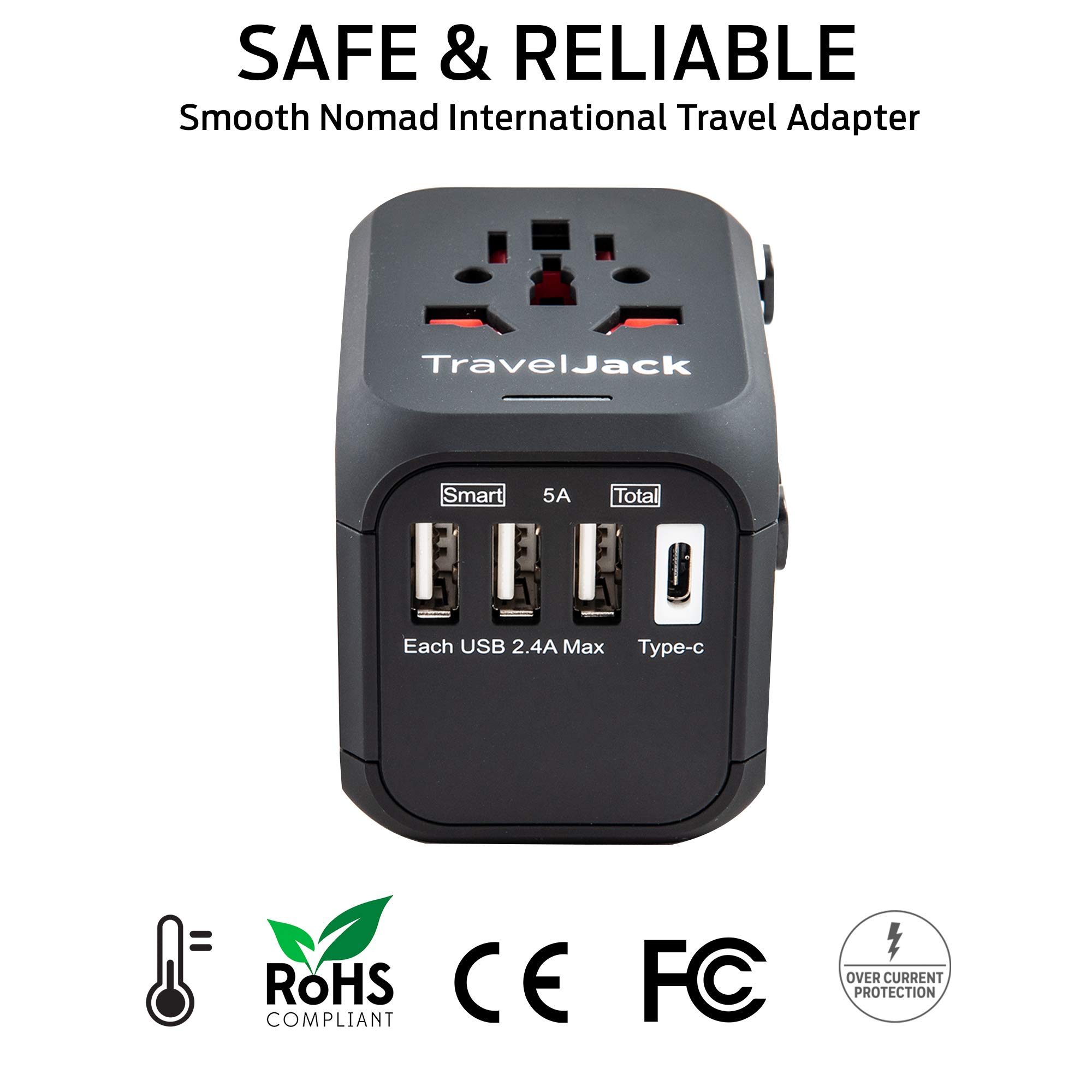 International Travel Adapter - Smart Plug Socket Converter for Europe, Asia, Africa, America - World Travel Adapter with USB, Type-C Wall Outlet Charger - Plug and Lock, Safety Surge Protection