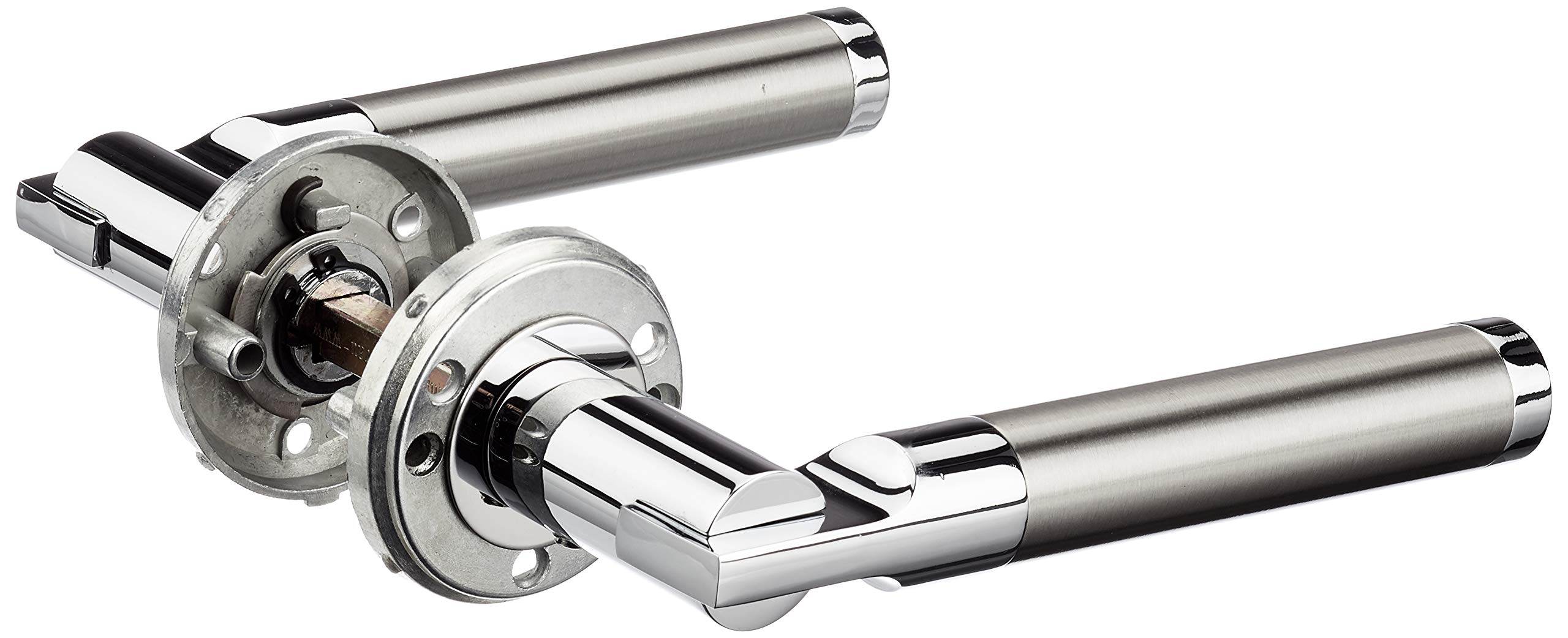 ALPERTEC Modern Silver Stainless Steel Door Handle Set - Barrel Bolt, Satin Finish, 52mm Diameter, 38.1mm Projection, Includes Mounting Hardware