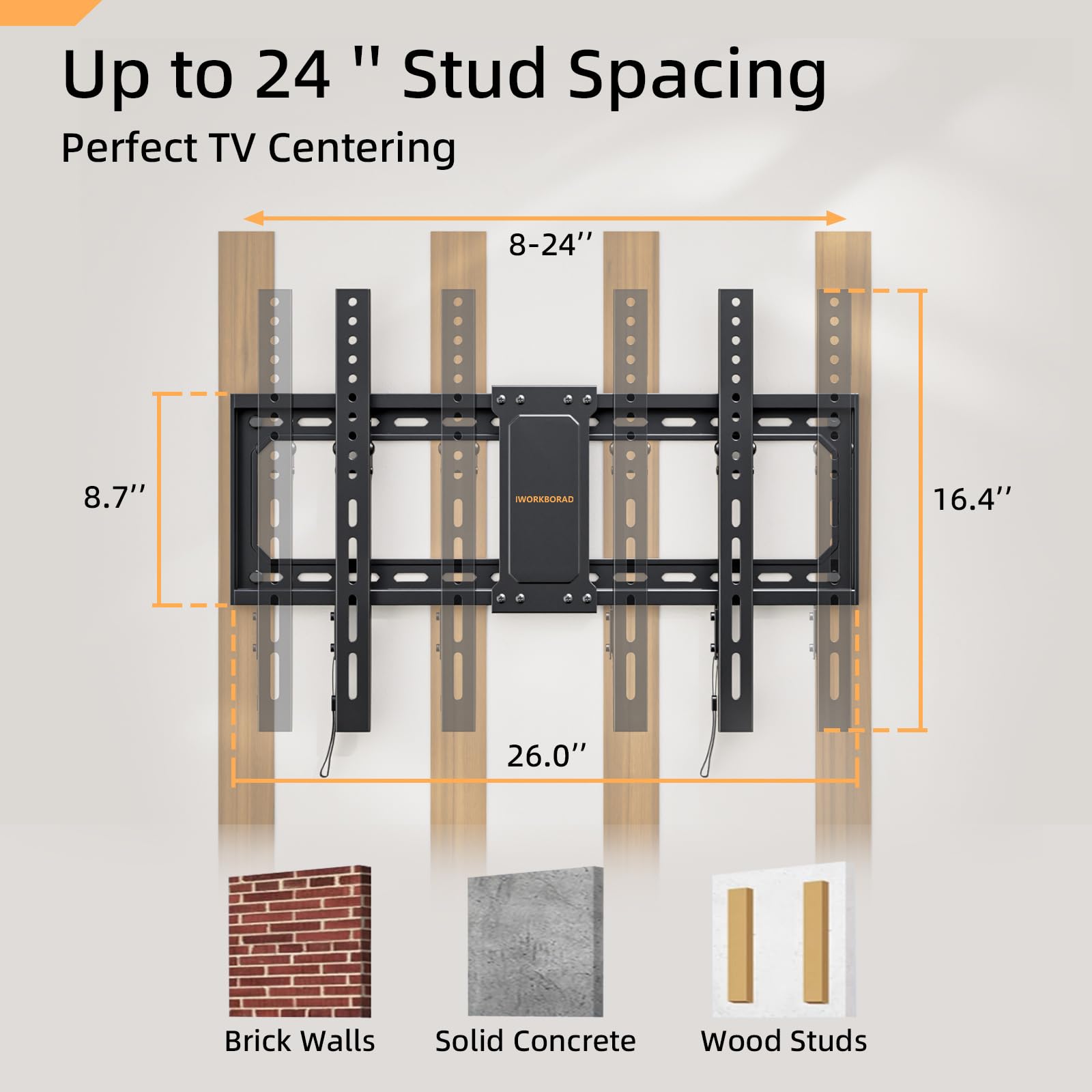 IWORKBOARD 55 65 75 85 inch Tilting TV Wall Mount for 32-90 '' TVs, Low Profile TV Mount Bracket, Safe Lock & Quick Release, Max VESA 600x400mm, 24 inch Studs,132 lbs, Fit Most 55+ 75+ 85+ 86 TVs