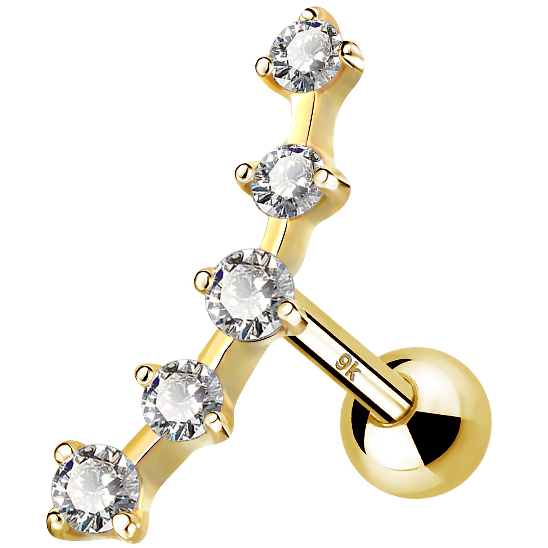 OUFER 9ct Solid Yellow Gold Cartilage Earrings 16G AAA+ CZ Forward Helix Piercings Ear Conch Piercings Upper Tragus Studs Jewellery Women