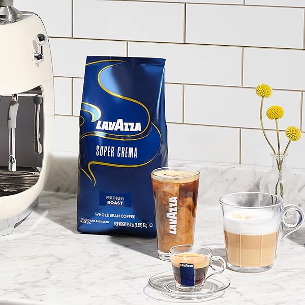 LAVAZZA SUPER CREMA ESPRESSO MEDIUM ROAST WHOLE BEAN COFFEE, 2.2-POUND BAG 2-PACK