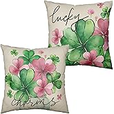 Kwlegh St Patricks Day Pillow Covers Pink Green Clover Shamrock Pillow Cases March Holiday Throw Pillow Covers 18x18 Set of 2 Lucky Charms Pillowcases for Couch Sofa Bed