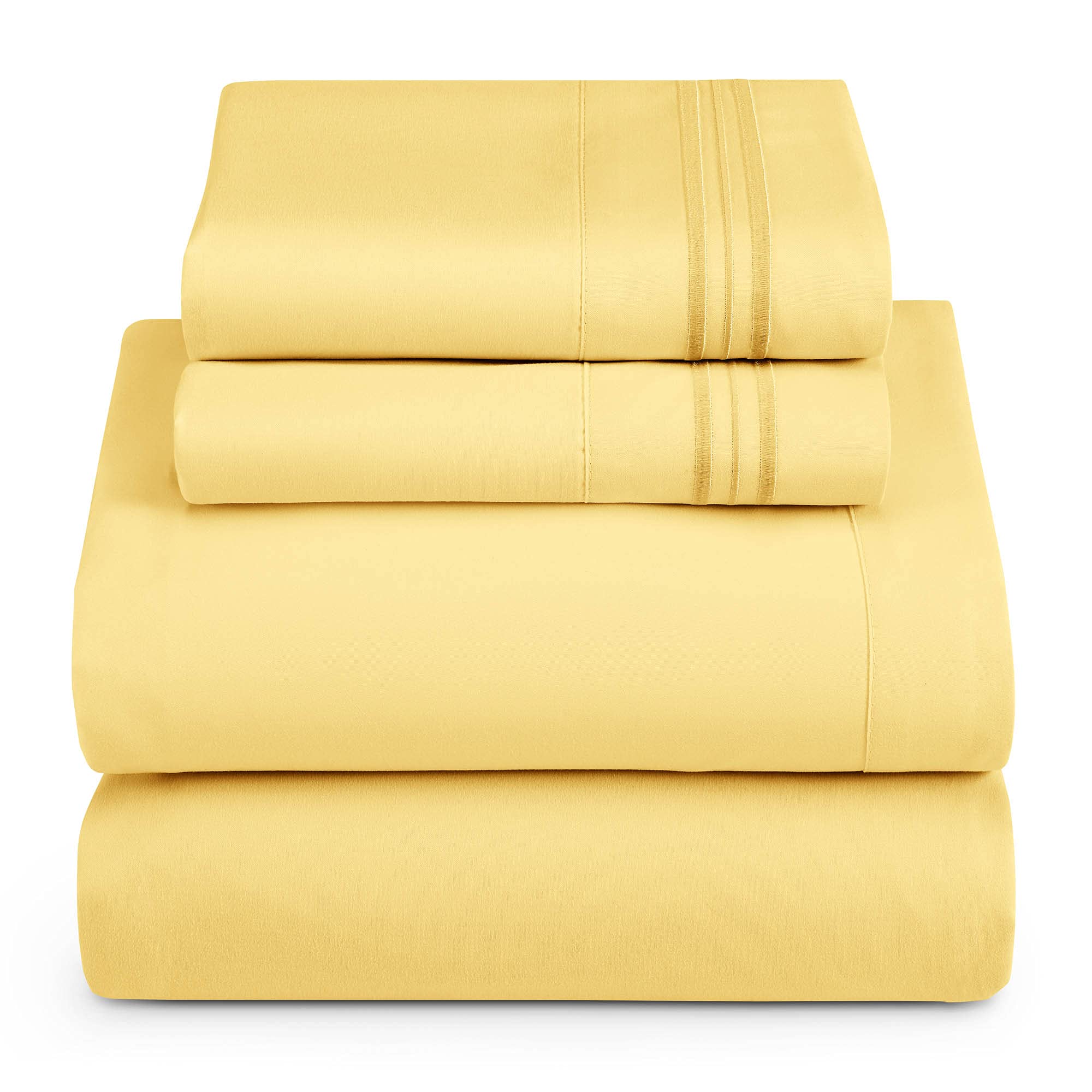 Hearth & Harbor Queen Size Sheets - 4 Piece Bed Sheet Set, Hotel Luxury Double Brushed Bed Sheets - Extra Soft Bedding Sheets & Pillowcases, Queen, Mellow Yellow Image