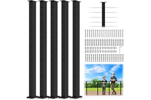 Gyykzz 5Pack Cable Railing Post 42" (Post 41"x2"x2"), Fixed Top Mount Level Drilled Railing Post with Cable Grommets, Stainless Steel Level Line Post Handrail Post, Black Finish Flat Top Deck Post