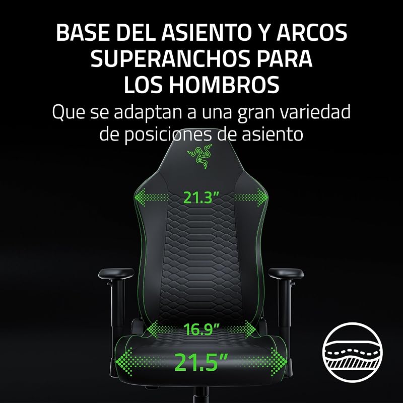 Iskur V2 X NewGen - Silla Gamer ergonómica con Comodidad Transpirable - Cuero EPU de 2.ª Gen tecnología Cooltouch - Soporte Lumbar Integrado - Base del Asiento y Arcos superanchos | Negro