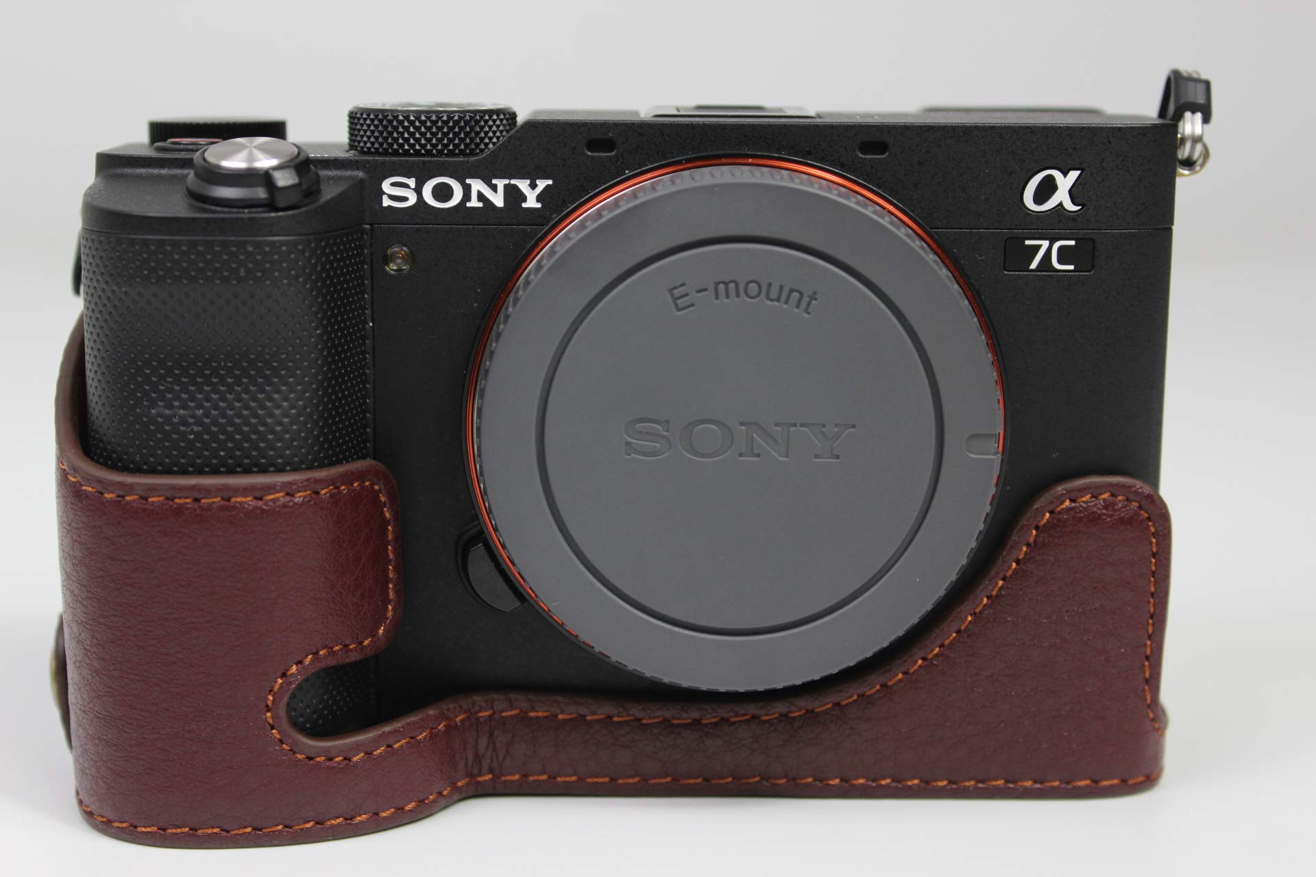 A7C Camera Case, Zakao Genuine Real Leather Half Bottom Opening Version Holster Camera Case with Hand Strap Protective Cover Bag Case for Sony Alpha A7C (Coffee)