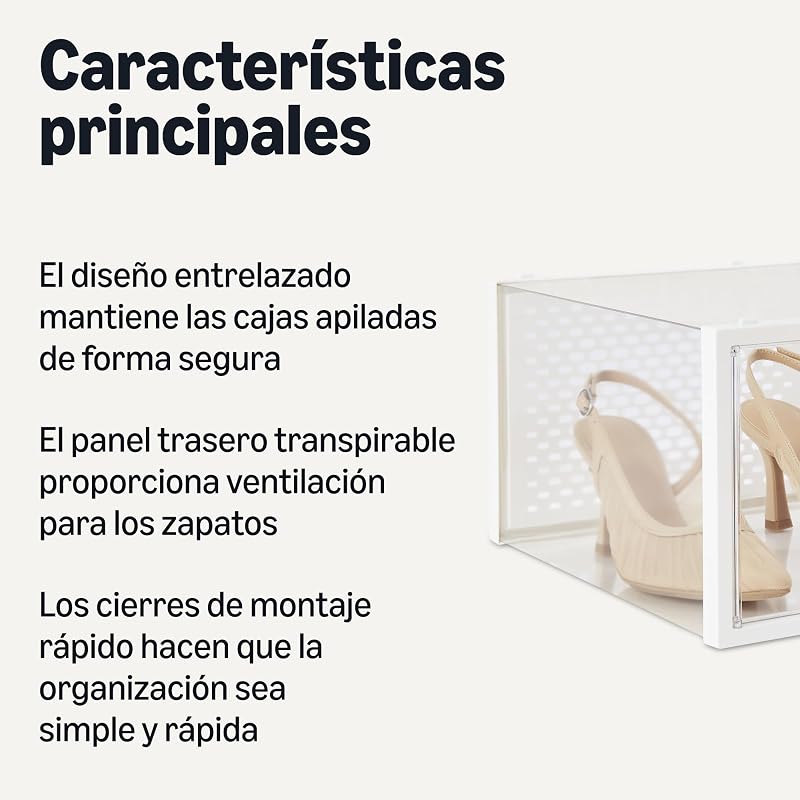- Caja organizadora de zapatos apilable y plegable, grande, paquete de 12, Transparente — foto 2 de 5