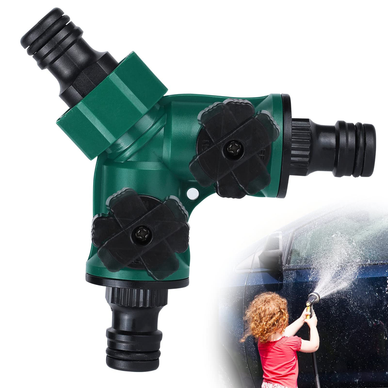 Teng Hong Hui 2 Way Pipe Connector Kit - Y Shape Water Diverter Adapter Switch Valve, Plastic Double Splitter for Outdoor Tap and Garden Hose