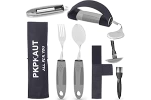 PKPKAUT Weighted Parkinsons Utensils for Hand Tremors, Weighted Silverware for Parkinsons Patients Arthritic Hands, Built Up Utensils for Adults, Adaptive Eating Utensils for Disabled People Elderly