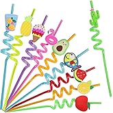 30 Pcs Reusable Plastic Straws Crazy Silly Straws flamingo cactus pineapple ice cream Summer Birthday Party Supplies Decorations