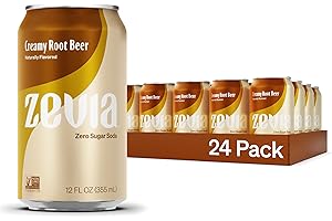 Zevia Zero Sugar Soda, Creamy Root Beer, 12 oz Cans (24-Pack) – Naturally Sweetened, Zero Calorie Sugar Free Soda - Non-GMO Project Verified, Gluten-Free, Vegan