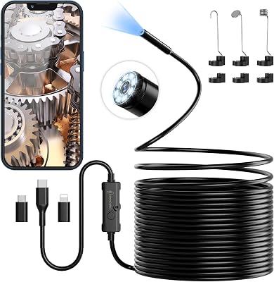 Ennovor Endoscopio Camara de Inspeccion 1920P HD de Serpiente, Cámara Endoscópica de Tipo-C, Cámara de Alcance con 8 Luces LED para Android e iOS Smartphone, iPad, Samsung (33 FT/10 M)