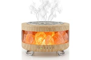 Essential Oil Diffuser with Himalayan Salt Lamp, 350ml Ultrasonic Aromatherapy Humidifier, 7 Colors LED Light, Timer & Auto S