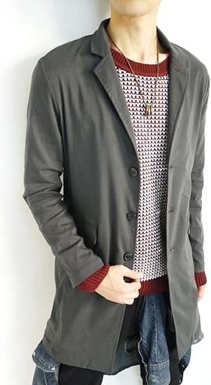 Amazon モノマート Mono Mart 6color スーパーストレッチ チェスターコート 春 ステンカラーコート スプリング メンズ 長袖 チャコール Mサイズ コート ジャケット 通販