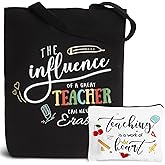 Teacher Gifts for Women, Teacher Appreciation Gifts, Funny Teacher Canvas Tote Bag with Makeup Bag, Best Teacher Thank You Gift for Christmas Graduation Birthday Gift for Teachers Tote Teaching Bag
