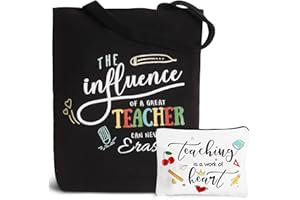 Frerdui Teacher Gifts for Women, Teacher Appreciation Gifts Canvas Tote Bag with Pouch Bag, for Birthday Valentine's Day