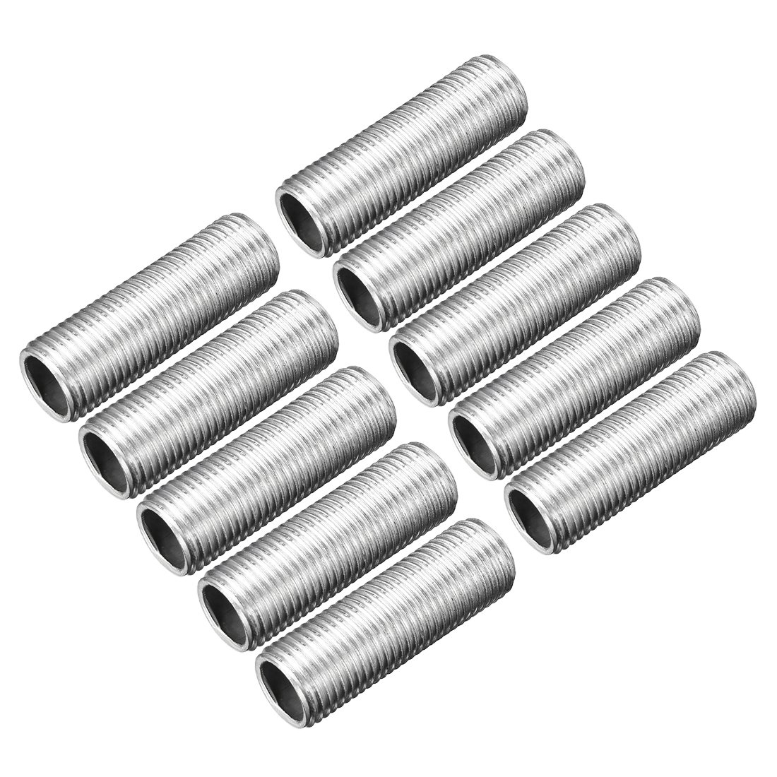 sourcing map Lamp Pipe Nipple, M10 Thread 30mm Length Hollow Lamps Repair Part Hardware for Lamp Lights, Zinc Plated Silver Tone, Pack of 10 — image 1