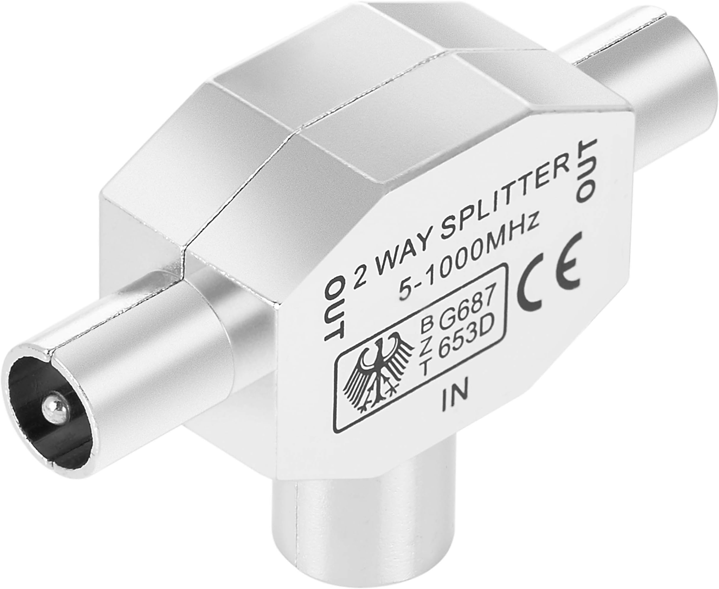 Poppstar Antenna Distributor, Coaxial Adapter, Coaxial-Coupler, 2x Plug, Connect Two TV Sets