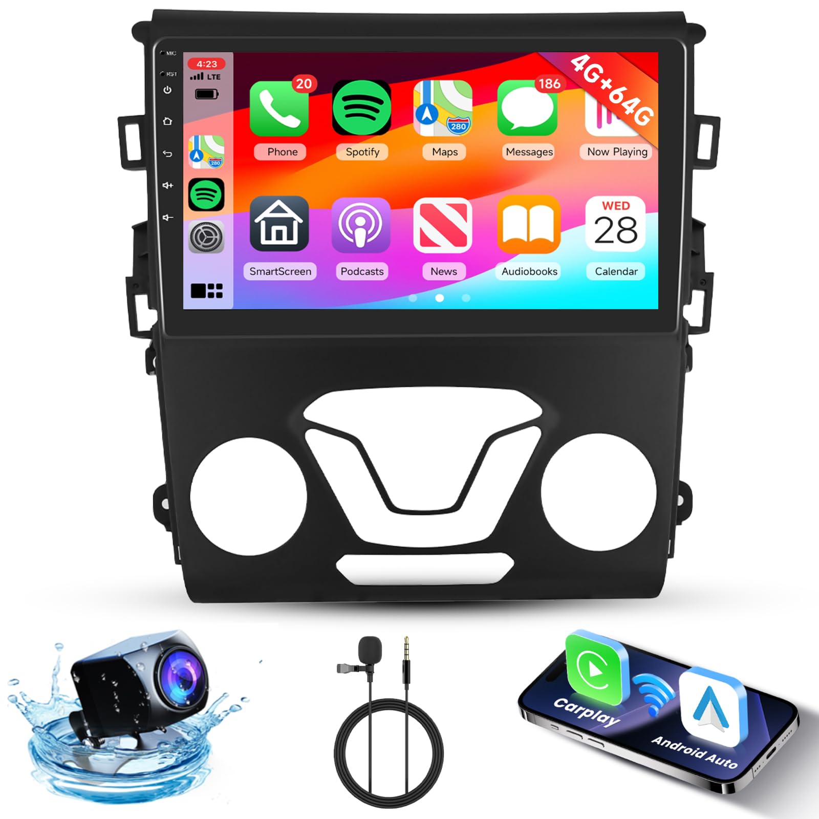 Photo 1 of [4G+64G] Android Radio for Ford Fusion Mondeo 2013-2019 Stereo with Wireless Carplay Android Auto Mirror Link, 9 inch Touch Screen with GPS, Mirror Link, Bluetooth, WiFi, 32EQ, FM/RDS Radio