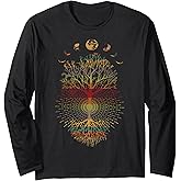 Phases of The Moon Retro 60's 70's Vibe Tree of Life Long Sleeve T-Shirt
