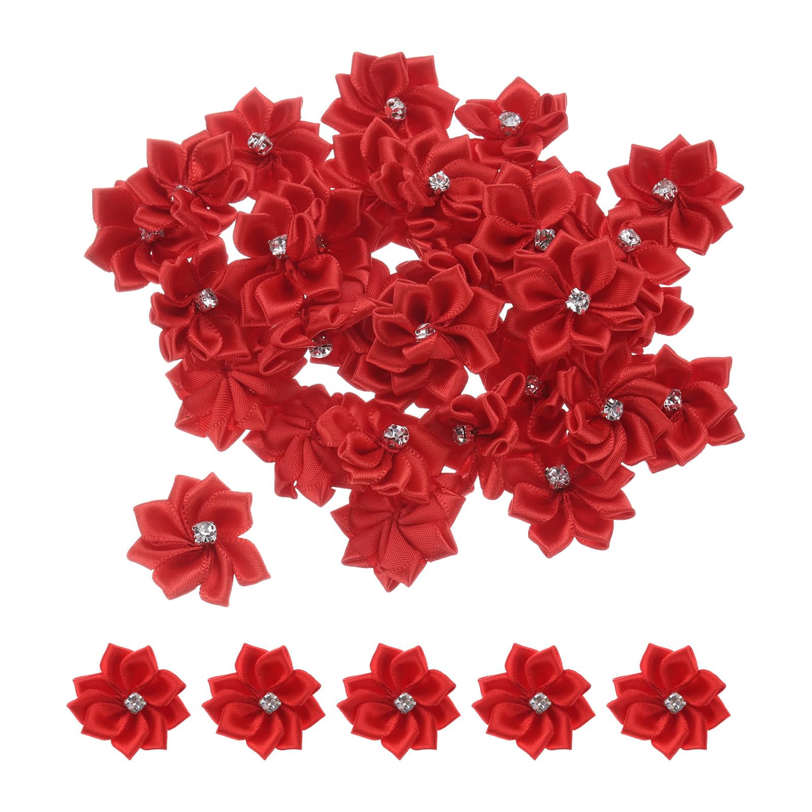 PATIKIL 1.2 Inch Small Ribbon Flowers, 150 Pcs Satin Ribbon Flowers Mini Fabric Flowers for Crafts DIY Wedding Ornament Appliques, Red