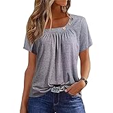 VKEGNIO Button Ruffled Irregular Collar Shirts for Women Summer Casual Short Sleeve Shirt Tunic Top Loose Blouse