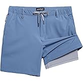 maamgic Mens Casual Shorts with Compression Liner 5/7 Inch Classic Fit Khaki Shorts