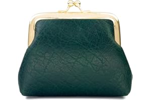 Lavogel Coin Purse, Kiss Lock Coin Purse for Women, Large Capacity Coin Pouch,Vintage Change Purse Cute Car Coin Holder for Women (1-Dark Green)