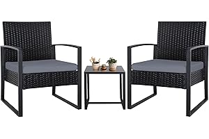 FHFO 3 Piece Outdoor Patio Set Wicker Bistro Set Balcony Furniture with Table for Porch Backyard Lawn,Grey
