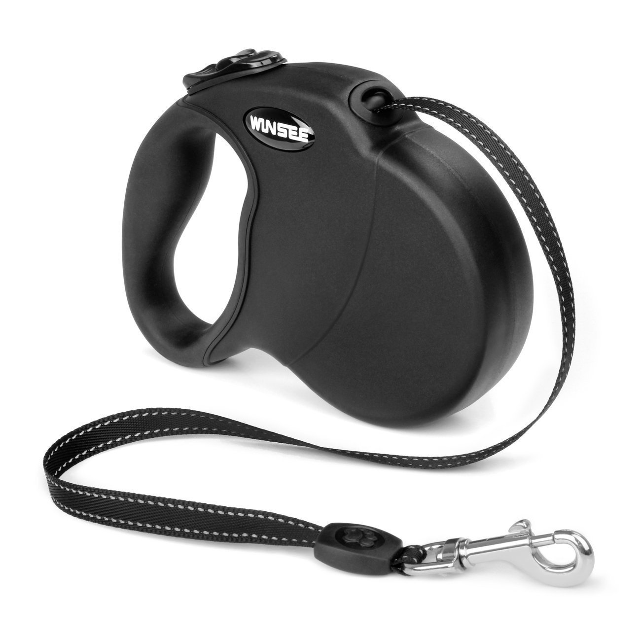 WINSEE Retractable Dog Leash 5M Extendable Leads for Small Medium Dogs One Button Lock with Reflective Belt Black