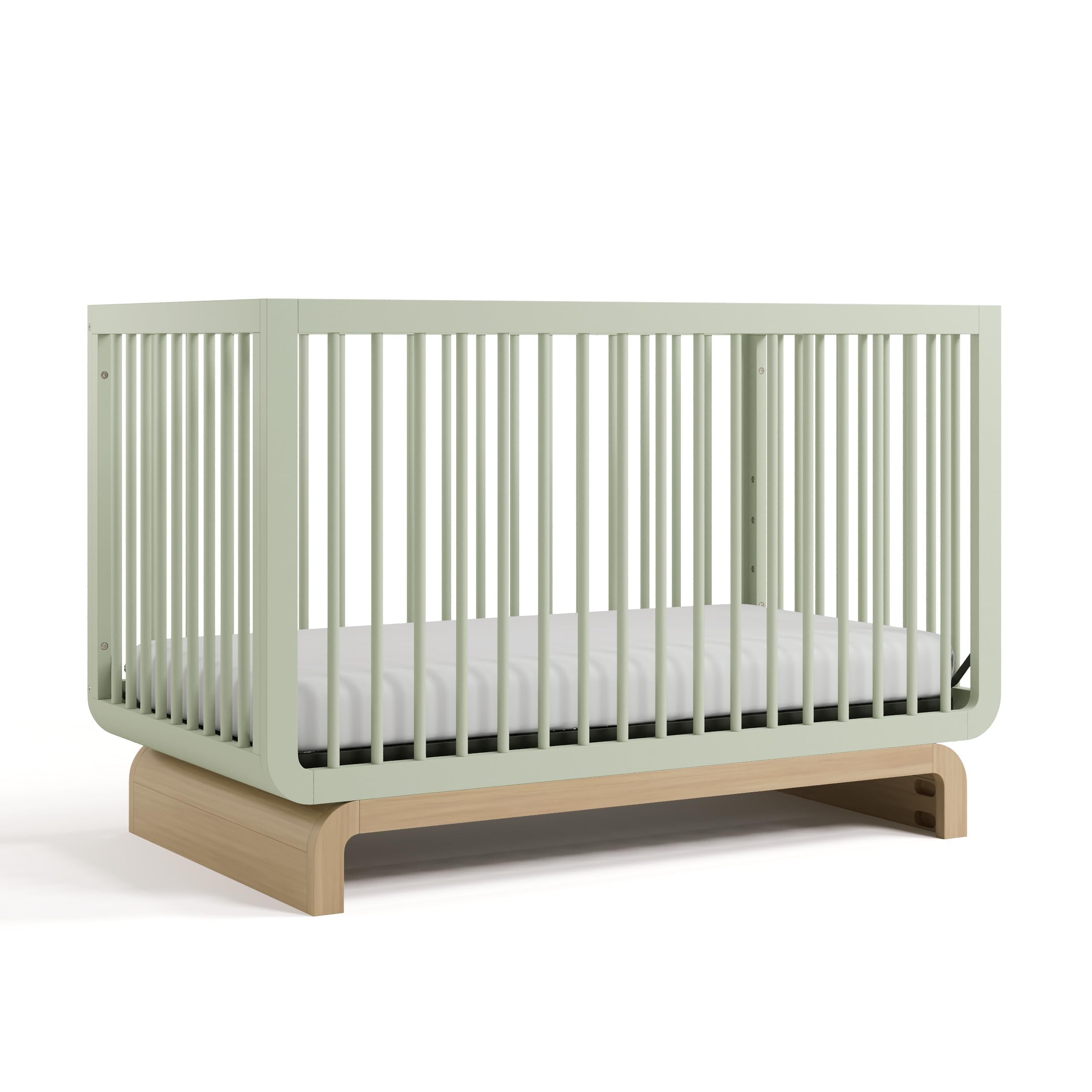 Photo 1 of Storkcraft Santorini 5-in-1 Convertible Crib with Toddler Guardrail – GREENGUARD Gold Certified, Conversion Kit Included, 100% Solid Wood, Fits Standard Crib Mattress (Sage and Driftwood)