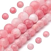 Youngbling Natural Gemstone Beads for Jewelry Making,6mm Pink White Jade Polished Round Smooth Stone Beads for Bracelet Necklace 15 Inch