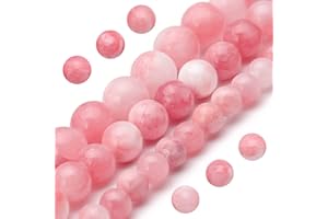 Youngbling Natural Gemstone Beads for Jewelry Making,6mm Pink White Jade Polished Round Smooth Stone Beads,Genuine Real Stone Beads for Bracelet Necklace 15 Inch(Pink White Jade,6mm)