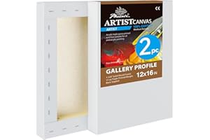 PHOENIX 12x16 Inch 2 Pack Gallery Canvas - 1.5 in Thick Canvases for Painting - Deep Edge 100% Cotton 11 Oz. Gesso Primed White Blank Professional Canvas Oil & Acrylic Paints