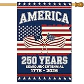 Baccessor America 250 Years House Flag 28x40 Inch Double Sided,USA 250th Anniversary Patriotic 1776-2026 Semiquincentennial Banner Commemorative Outdoor Outside Decoration
