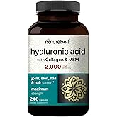 NatureBell Hyaluronic Acid 2,000mg with Collagen & MSM - 240 Capsules - Skin Hydration, Hair, Nail & Joint Support - Water Soluble Formula for Easy Absorption* - Non-GMO & Gluten-Free