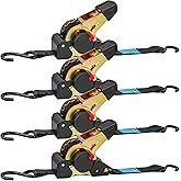 Digank Retractable Ratchet Straps 4 Pack - 1" x 10' Each, Ratchet Straps Self Retractable 1500 lbs Break Strength. Weather Resistant Safety S-Hooks, Perfect for Boat, Securing Cargo, Any Hauling Job
