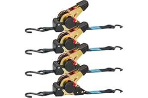 Digank Retractable Ratchet Straps 4 Pack - 1" x 10' Each, Ratchet Straps Self Retractable 1500 lbs Break Strength. Weather Resistant Safety S-Hooks, Perfect for Boat, Securing Cargo, Any Hauling Job
