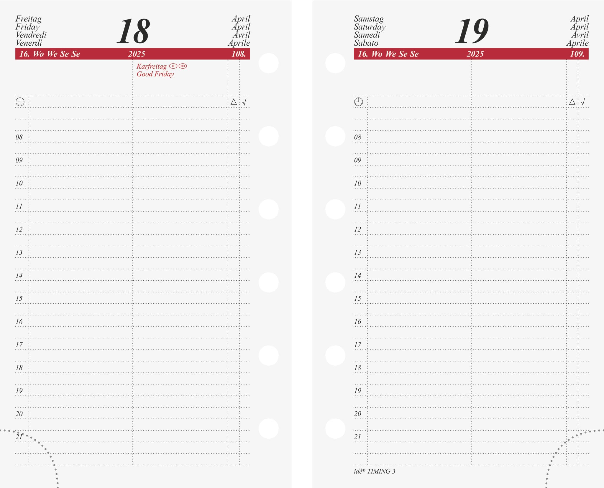 rido/idé Daily Calendar Timing 3 (2025), 1 Page = 1 Day, A7, 448 Pages