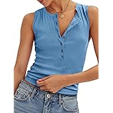 Cicy Bell Womens Henley Tank Tops Slim Fit Summer Casual Sleeveless T Shirts Going Out Ribbed Basic Tee Tops